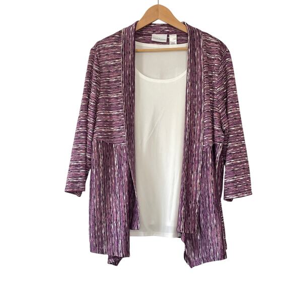 Alfred Dunner Cardigan Shell Two Piece Artsy Lagenlook Pink Purple Size Large - Picture 1 of 8